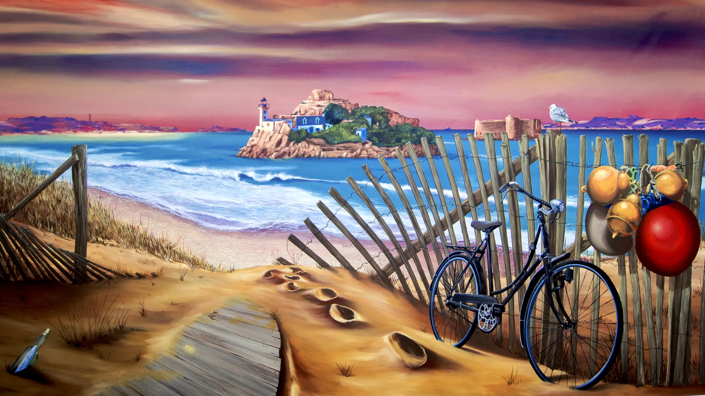 Fresque murale maritime, baie de Morlaix, décoration de salon à Carantec — Gwendal Larher